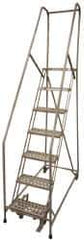 Cotterman - 100" 7 Step Rolling Warehouse Ladder - Assembled, 450 Lb Capacity, 70" Platform Height, 24" Base Width x 53" Base Depth, Perforated Tread - Exact Tool & Supply