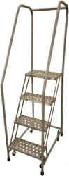 Cotterman - 70" 4 Step Rolling Warehouse Ladder - Assembled, 450 Lb Capacity, 40" Platform Height, 20" Base Width x 31" Base Depth, Perforated Tread - Exact Tool & Supply
