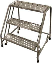 Cotterman - 30" 3 Step Rolling Warehouse Ladder - Assembled, 450 Lb Capacity, 30" Platform Height, 30" Base Width x 26" Base Depth, Perforated Tread - Exact Tool & Supply