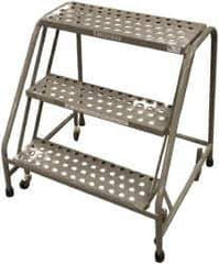Cotterman - 30" 3 Step Rolling Warehouse Ladder - Assembled, 450 Lb Capacity, 30" Platform Height, 30" Base Width x 26" Base Depth, Perforated Tread - Exact Tool & Supply