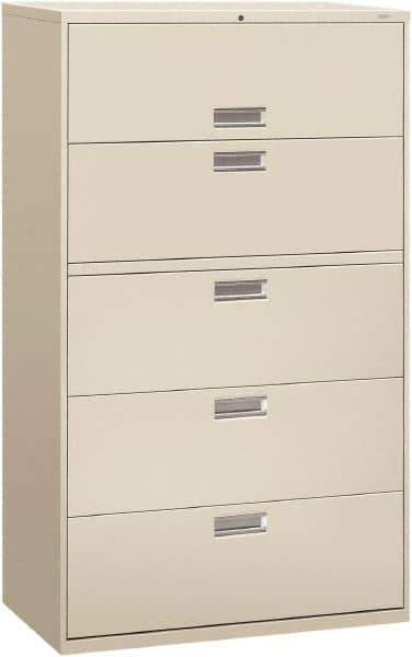 Hon - 42" Wide x 67" High x 19-1/4" Deep, 5 Drawer Roll-Out, Roll-Out Posting - Steel, Light Gray - Exact Tool & Supply