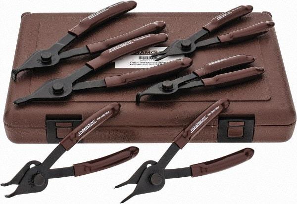Paramount - 6 Piece, 3/8 to 1-3/4" Bore, 1/8 to 1-7/16" Shaft, Internal/External Retaining Ring Pliers Set - 0.038 to 0.07" Tip Diam Range - Exact Tool & Supply