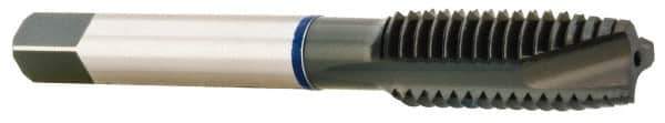 Accupro - #10-32, 3 Flute, Oxide Finish, Vanadium High Speed Steel Spiral Point Tap - Plug Chamfer, Right Hand Thread, 2-3/8" OAL, 16mm Thread Length, 4.928mm Shank Diam - Exact Tool & Supply