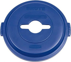 Rubbermaid - Round Lid for Use with 32 Gal Round Recycle Containers - Blue, Plastic, For 2632 Brute Trash Cans - Exact Tool & Supply
