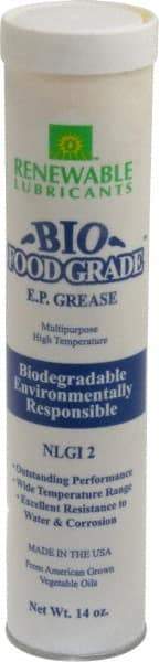 Renewable Lubricants - 14 oz Cartridge Biobased Extreme Pressure Grease - White, Extreme Pressure, Food Grade & High Temperature, 590°F Max Temp, NLGIG 2, - Exact Tool & Supply