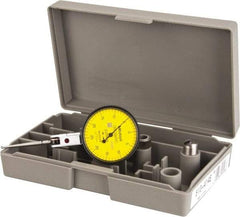 Mitutoyo - 1/2 mm Range, 0.01 mm Dial Graduation, Horizontal Dial Test Indicator - 1.5748 Inch Yellow Dial, 0-25-0 Dial Reading, Accurate to 0.01 Inch - Exact Tool & Supply