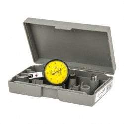 Mitutoyo - 0.8 mm Range, 0.01 mm Dial Graduation, Horizontal Dial Test Indicator - 1.5748 Inch Yellow Dial, 0-40-0 Dial Reading, Accurate to 0.008 Inch - Exact Tool & Supply
