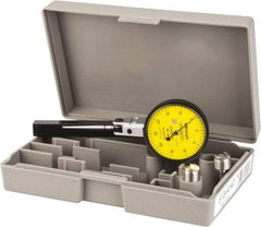 Mitutoyo - 1/2 mm Range, 0.01 mm Dial Graduation, Horizontal Dial Test Indicator - 1.5748 Inch Yellow Dial, 0-25-0 Dial Reading, Accurate to 0.01 Inch - Exact Tool & Supply