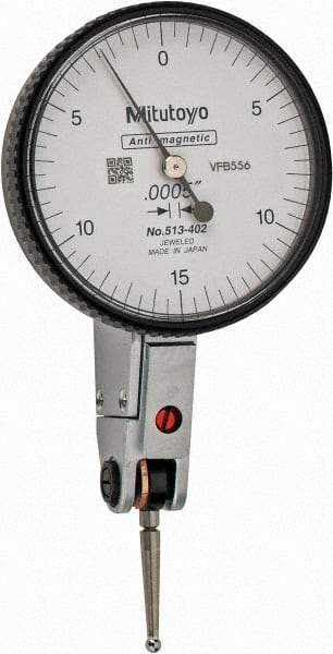 Mitutoyo - 0.03 Inch Range, 0.0005 Inch Dial Graduation, Horizontal Dial Test Indicator - 1.5748 Inch White Dial, 0-15-0 Dial Reading, Accurate to 0.0005 Inch - Exact Tool & Supply