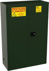 Jamco - 2 Door, 2 Shelf, Green Steel Double Wall Safety Cabinet for Flammable and Combustible Liquids - 65" High x 18" Wide x 43" Deep, Manual Closing Door, 3 Point Key Lock, 45 Gal Capacity - Exact Tool & Supply