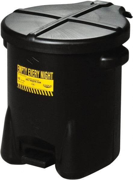 Eagle - 6 Gallon Capacity, HDPE Waste Can with Foot Lever - 13 Inch Long x 16-1/2 Inch Wide/Diameter x 16 Inch High, Black, Foot or Hand Operated, Approved FM and OSHA - Exact Tool & Supply
