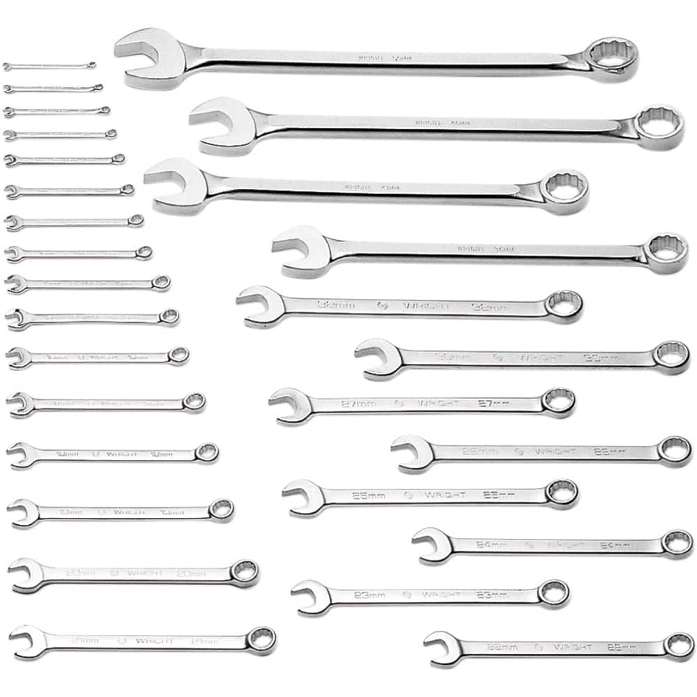 Wright Tool & Forge - 28 Pc, 6 - 50mm, 12-Point Metric Combination Wrench Set - Exact Tool & Supply