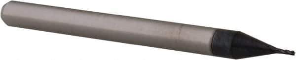 Accupro - 0.022", 0.066" LOC, 1/8" Shank Diam, 1-1/2" OAL, 4 Flute, Solid Carbide Square End Mill - Single End, AlTiN Finish, Spiral Flute, 30° Helix, Centercutting, Right Hand Cut, Right Hand Flute, Series Miniature - Exact Tool & Supply