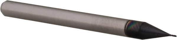 Accupro - 0.013", 0.039" LOC, 1/8" Shank Diam, 1-1/2" OAL, 4 Flute, Solid Carbide Square End Mill - Single End, AlTiN Finish, Spiral Flute, 30° Helix, Centercutting, Right Hand Cut, Right Hand Flute, Series Miniature - Exact Tool & Supply