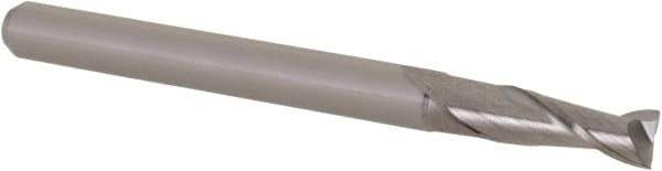 Accupro - 0.115", 0.345" LOC, 1/8" Shank Diam, 1-1/2" OAL, 2 Flute, Solid Carbide Square End Mill - Single End, Uncoated, Spiral Flute, 30° Helix, Centercutting, Right Hand Cut, Right Hand Flute, Series Miniature - Exact Tool & Supply