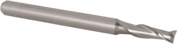 Accupro - 0.105", 0.315" LOC, 1/8" Shank Diam, 1-1/2" OAL, 2 Flute, Solid Carbide Square End Mill - Single End, Uncoated, Spiral Flute, 30° Helix, Centercutting, Right Hand Cut, Right Hand Flute, Series Miniature - Exact Tool & Supply