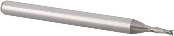 Accupro - 3/64", 0.141" LOC, 1/8" Shank Diam, 1-1/2" OAL, 2 Flute, Solid Carbide Square End Mill - Single End, Uncoated, Spiral Flute, 30° Helix, Centercutting, Right Hand Cut, Right Hand Flute, Series Miniature - Exact Tool & Supply