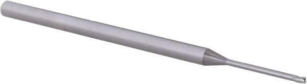 Accupro - 3/64", 0.07" LOC, 1/8" Shank Diam, 2-1/2" OAL, 3 Flute, Solid Carbide Square End Mill - Single End, Uncoated, Spiral Flute, 30° Helix, Centercutting, Right Hand Cut, Right Hand Flute, Series Miniature - Exact Tool & Supply