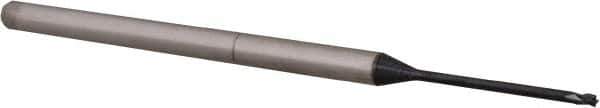 Accupro - 0.045", 0.067" LOC, 1/8" Shank Diam, 2-1/2" OAL, 3 Flute, Solid Carbide Square End Mill - Single End, AlTiN Finish, Spiral Flute, 30° Helix, Centercutting, Right Hand Cut, Right Hand Flute, Series Miniature - Exact Tool & Supply