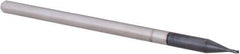 Accupro - 1/32", 0.046" LOC, 1/8" Shank Diam, 2-1/2" OAL, 3 Flute, Solid Carbide Square End Mill - Single End, AlTiN Finish, Spiral Flute, 30° Helix, Centercutting, Right Hand Cut, Right Hand Flute, Series Miniature - Exact Tool & Supply