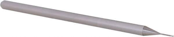 Accupro - 1/64", 0.022" LOC, 1/8" Shank Diam, 2-1/2" OAL, 3 Flute, Solid Carbide Square End Mill - Single End, Uncoated, Spiral Flute, 30° Helix, Centercutting, Right Hand Cut, Right Hand Flute, Series Miniature - Exact Tool & Supply