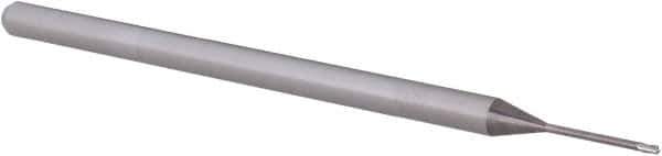 Accupro - 0.03", 0.045" LOC, 1/8" Shank Diam, 2-1/2" OAL, 3 Flute, Solid Carbide Square End Mill - Single End, Uncoated, Spiral Flute, 30° Helix, Centercutting, Right Hand Cut, Right Hand Flute, Series Miniature - Exact Tool & Supply