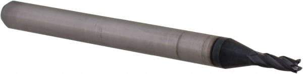 Accupro - 0.059", 0.177" LOC, 1/8" Shank Diam, 1-1/2" OAL, 4 Flute, Solid Carbide Square End Mill - Single End, AlTiN Finish, Spiral Flute, 30° Helix, Centercutting, Right Hand Cut, Right Hand Flute, Series Miniature - Exact Tool & Supply