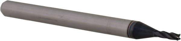 Accupro - 0.051", 0.153" LOC, 1/8" Shank Diam, 1-1/2" OAL, 4 Flute, Solid Carbide Square End Mill - Single End, AlTiN Finish, Spiral Flute, 30° Helix, Centercutting, Right Hand Cut, Right Hand Flute, Series Miniature - Exact Tool & Supply
