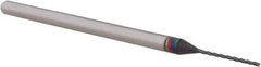 Accupro - 0.0312", 0.47" LOC, 1/8" Shank Diam, 2-1/2" OAL, 3 Flute, Solid Carbide Square End Mill - Single End, AlTiN Finish, Spiral Flute, 30° Helix, Centercutting, Right Hand Cut, Right Hand Flute, Series Miniature - Exact Tool & Supply
