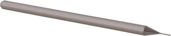 Accupro - 1/64", 1/8" LOC, 1/8" Shank Diam, 2-1/2" OAL, 3 Flute, Solid Carbide Square End Mill - Single End, Uncoated, Spiral Flute, 30° Helix, Centercutting, Right Hand Cut, Right Hand Flute, Series Miniature - Exact Tool & Supply