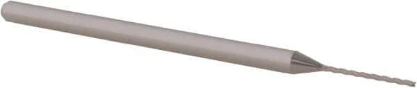 Accupro - 1/32", 0.47" LOC, 1/8" Shank Diam, 2-1/2" OAL, 3 Flute, Solid Carbide Square End Mill - Single End, Uncoated, Spiral Flute, 30° Helix, Centercutting, Right Hand Cut, Right Hand Flute, Series Miniature - Exact Tool & Supply