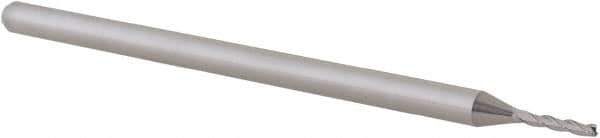Accupro - 3/64", 1/4" LOC, 1/8" Shank Diam, 2-1/2" OAL, 3 Flute, Solid Carbide Square End Mill - Single End, Uncoated, Spiral Flute, 30° Helix, Centercutting, Right Hand Cut, Right Hand Flute, Series Miniature - Exact Tool & Supply