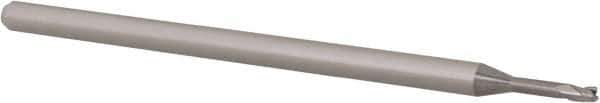 Accupro - 1/16", 0.093" LOC, 1/8" Shank Diam, 2-1/2" OAL, 3 Flute, Solid Carbide Square End Mill - Single End, Uncoated, Spiral Flute, 30° Helix, Centercutting, Right Hand Cut, Right Hand Flute, Series Miniature - Exact Tool & Supply
