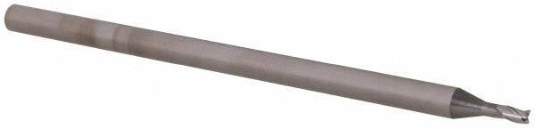 Accupro - 0.06", 0.09" LOC, 1/8" Shank Diam, 2-1/2" OAL, 3 Flute, Solid Carbide Square End Mill - Single End, Uncoated, Spiral Flute, 30° Helix, Centercutting, Right Hand Cut, Right Hand Flute, Series Miniature - Exact Tool & Supply