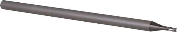 Accupro - 0.05", 0.075" LOC, 1/8" Shank Diam, 2-1/2" OAL, 3 Flute, Solid Carbide Square End Mill - Single End, Uncoated, Spiral Flute, 30° Helix, Centercutting, Right Hand Cut, Right Hand Flute, Series Miniature - Exact Tool & Supply