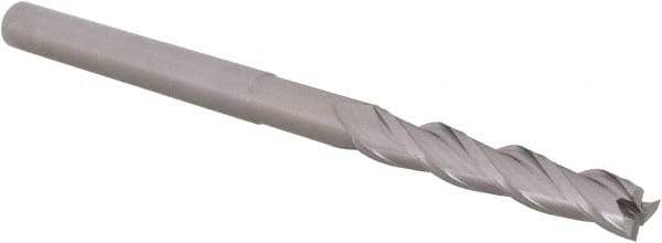 Accupro - 3/16", 1-1/8" LOC, 3/16" Shank Diam, 3" OAL, 3 Flute, Solid Carbide Square End Mill - Single End, Uncoated, Spiral Flute, 30° Helix, Centercutting, Right Hand Cut, Right Hand Flute, Series Miniature - Exact Tool & Supply