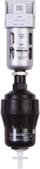 PRO-SOURCE - 1/8" Port, 4.45" High x 1.57" Wide Miniature Filter with Polycarbonate Bowl, Automatic Drain - 11 SCFM, 145 Max psi, 140°F Max Temp, Modular Connection, Bowl Guard, 0.3 oz Bowl Capacity - Exact Tool & Supply