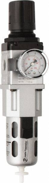 PRO-SOURCE - 3/8" NPT Port Intermediate 1 Piece Filter/Regulator FRL Unit - Polycarbonate Bowl, 77 SCFM, 145 Max psi, 8.66" High, Automatic Drain - Exact Tool & Supply