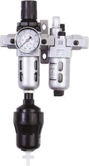 PRO-SOURCE - 1/4" NPT Port Miniature 2 Piece Filter/Regulator-Lubricator FRL Unit - Polycarbonate Bowl, 18 SCFM, 145 Max psi, 6.69" High, Automatic Drain - Exact Tool & Supply
