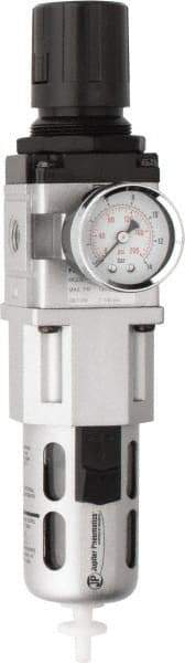 PRO-SOURCE - 1/4" NPT Port Intermediate 1 Piece Filter/Regulator FRL Unit - Polycarbonate Bowl, 63 SCFM, 145 Max psi, 8.66" High, Automatic Drain - Exact Tool & Supply