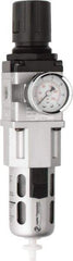 PRO-SOURCE - 1/4" NPT Port Intermediate 1 Piece Filter/Regulator FRL Unit - Polycarbonate Bowl, 63 SCFM, 145 Max psi, 8.66" High, Automatic Drain - Exact Tool & Supply