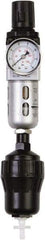 PRO-SOURCE - 1/8" NPT Port Miniature 1 Piece Filter/Regulator FRL Unit - Polycarbonate Bowl, 14 SCFM, 145 Max psi, 6.69" High, Automatic Drain - Exact Tool & Supply