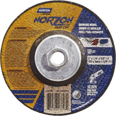 Norton - 5" Wheel Diam, 1/4" Wheel Thickness, Type 27 Depressed Center Wheel - Ceramic, Resinoid Bond, 12,225 Max RPM - Exact Tool & Supply