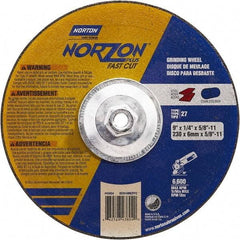 Norton - 9" Wheel Diam, 1/4" Wheel Thickness, Type 27 Depressed Center Wheel - Ceramic, Resinoid Bond, 6,600 Max RPM - Exact Tool & Supply
