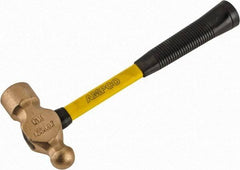 Ampco - 2-3/4 Lb Head Aluminum Bronze Ball Pein Hammer - 14" Fiberglass Handle with Grip, 1-13/16" Face Diam, 14" OAL - Exact Tool & Supply