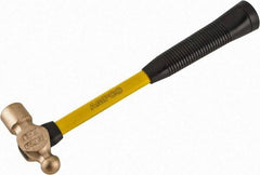 Ampco - 1 Lb Head Aluminum Bronze Ball Pein Hammer - 14" Fiberglass Handle with Grip, 1-5/16" Face Diam, 14" OAL - Exact Tool & Supply