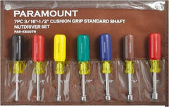 Paramount - 7 Piece 3/16 to 1/2" Nutdriver Set - Hollow Shaft, Ergonomic Handle - Exact Tool & Supply