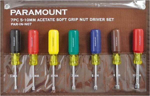 Paramount - 7 Piece 5 to 10mm Nutdriver Set - Hollow Shaft, Ergonomic Handle - Exact Tool & Supply
