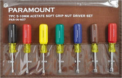 Paramount - 7 Piece 5 to 10mm Nutdriver Set - Hollow Shaft, Ergonomic Handle - Exact Tool & Supply
