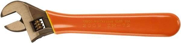 Ampco - 1-1/8" Jaw Capacity, 8" Insulated Adjustable Wrench - Steel, Plain Finish, 8-3/8" OAL - Exact Tool & Supply